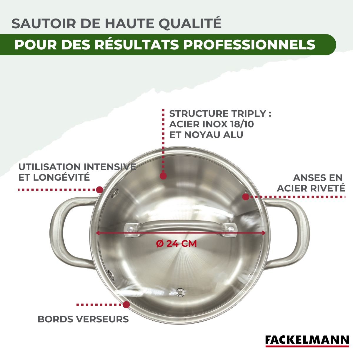 Batterie de cuisine 1 faitout 24cm VITA3 inox, FACKELMANN