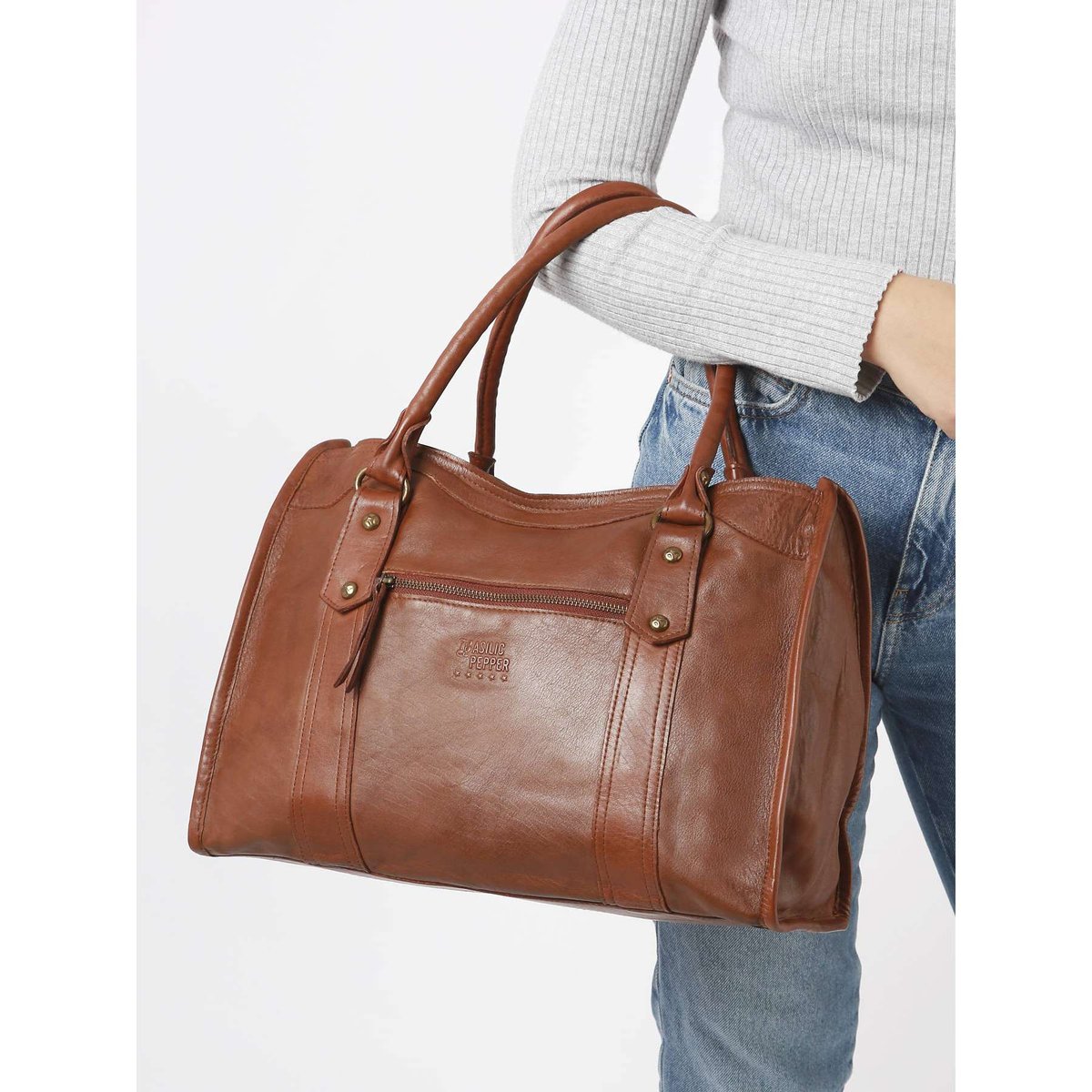 Sac Shopping A4 Cow cuir tan, BASILIC PEPPER