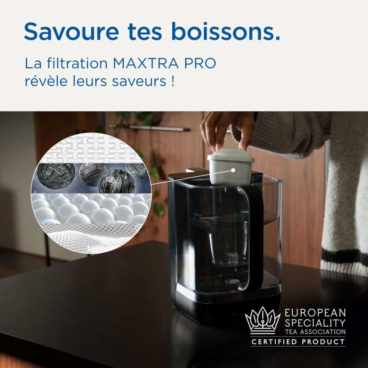 Fontaine à eau CUBE (4.0 L) technologie UV-C + 1 filtre à eau MAXTRA PRO Expert anti-tartre couleur unique, BRITA