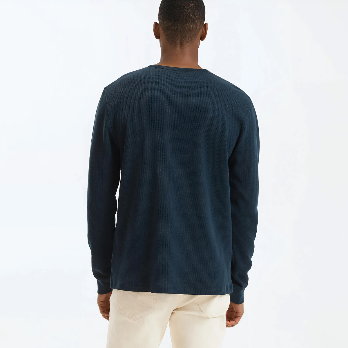 T-shirt col tunisien, manches longues bleu marine, LA REDOUTE COLLECTIONS
