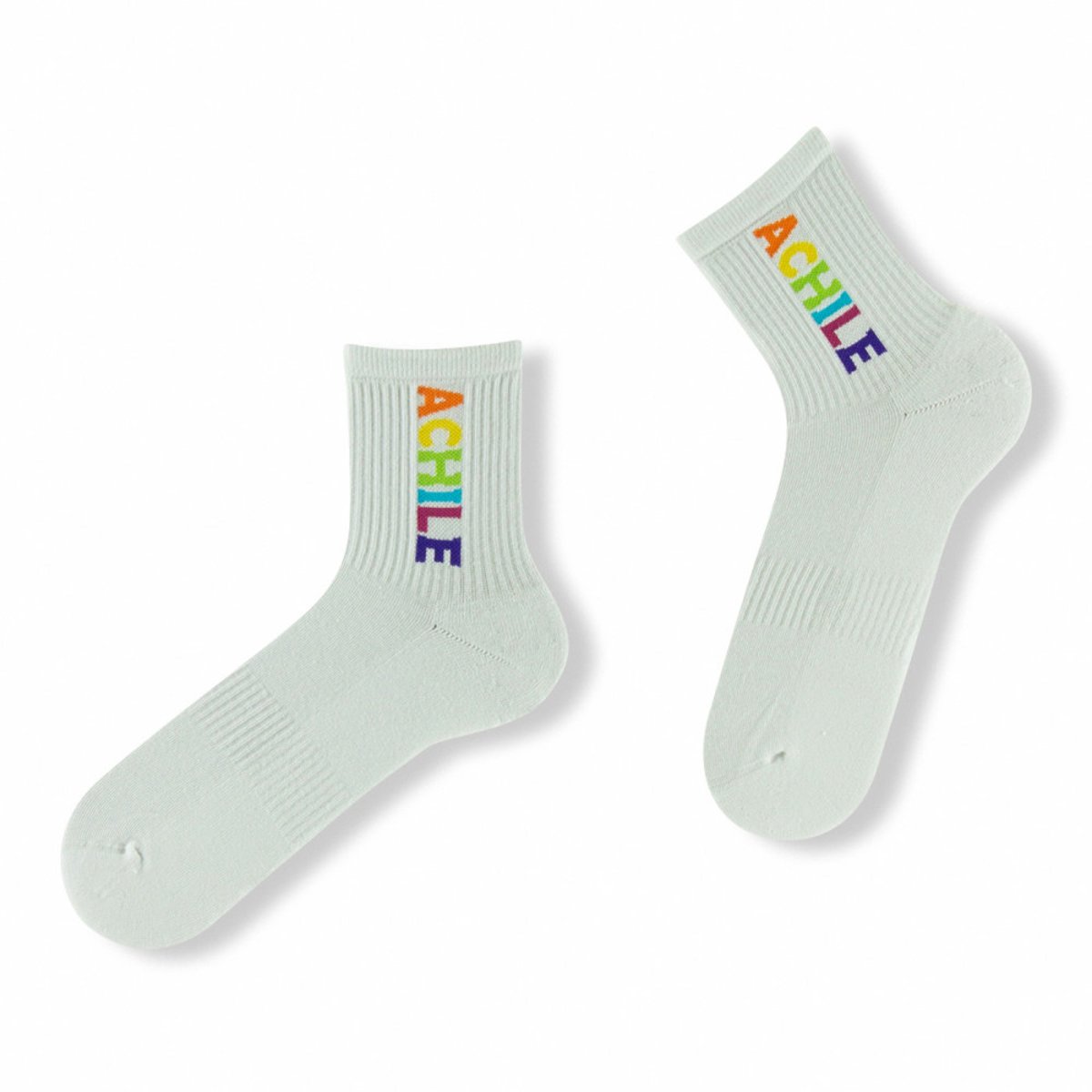 Tiges courtes unies inscription Achile semelle bouclette Coton blanc, ACHILE