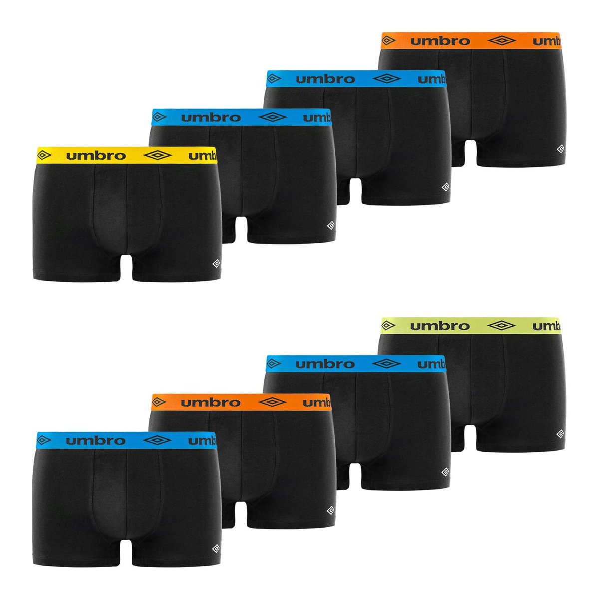Lot De 8 Boxers Coton Uni noir/bleu/jaune/vert/orange, UMBRO