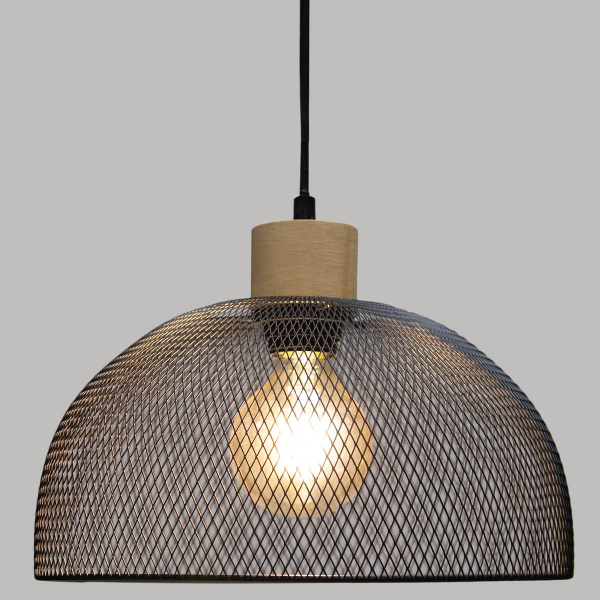 Suspension métal bois de pin SAM noir, ATMOSPHERA