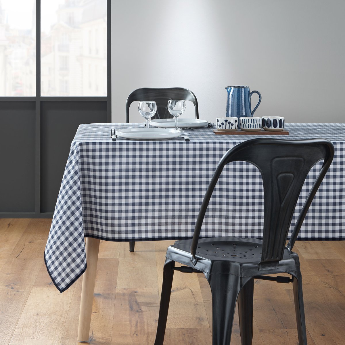 Nappe rectangle 150 x 200 cm Vichy bleu bleu, EDEN
