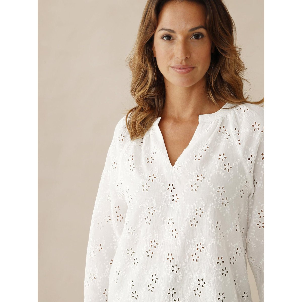 Blouse style vareuse broderie anglaise blanc, DAXON