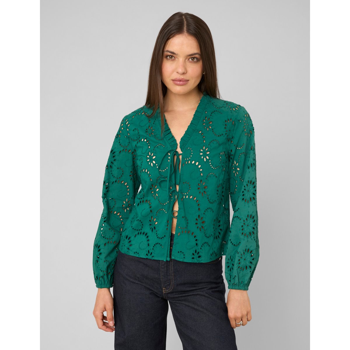 Blouse brodée ajourée menthe, BZB