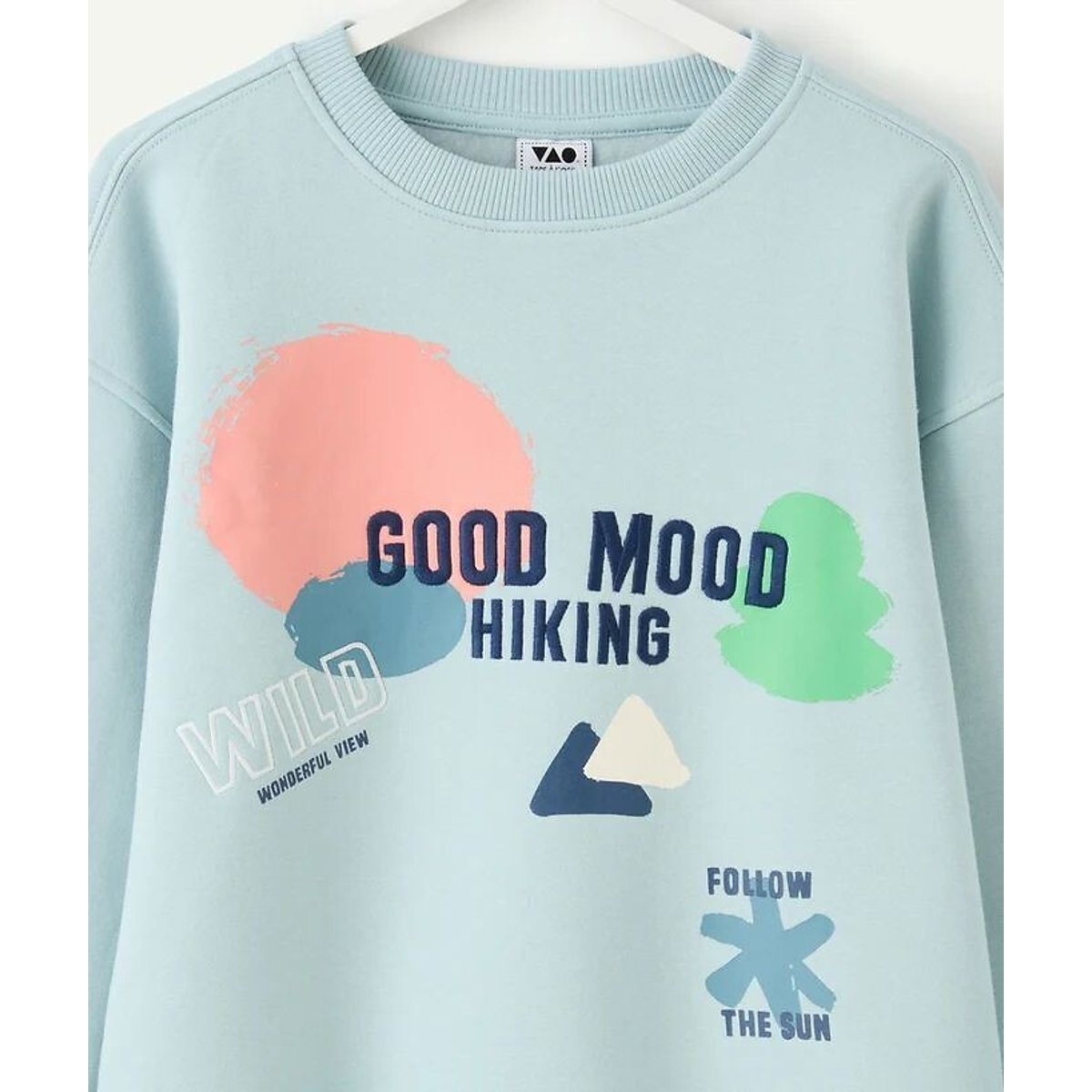 Sweat col rond, avec message et motifs graphiques devant et dos, en molleton bleu, TAPE A L'OEIL