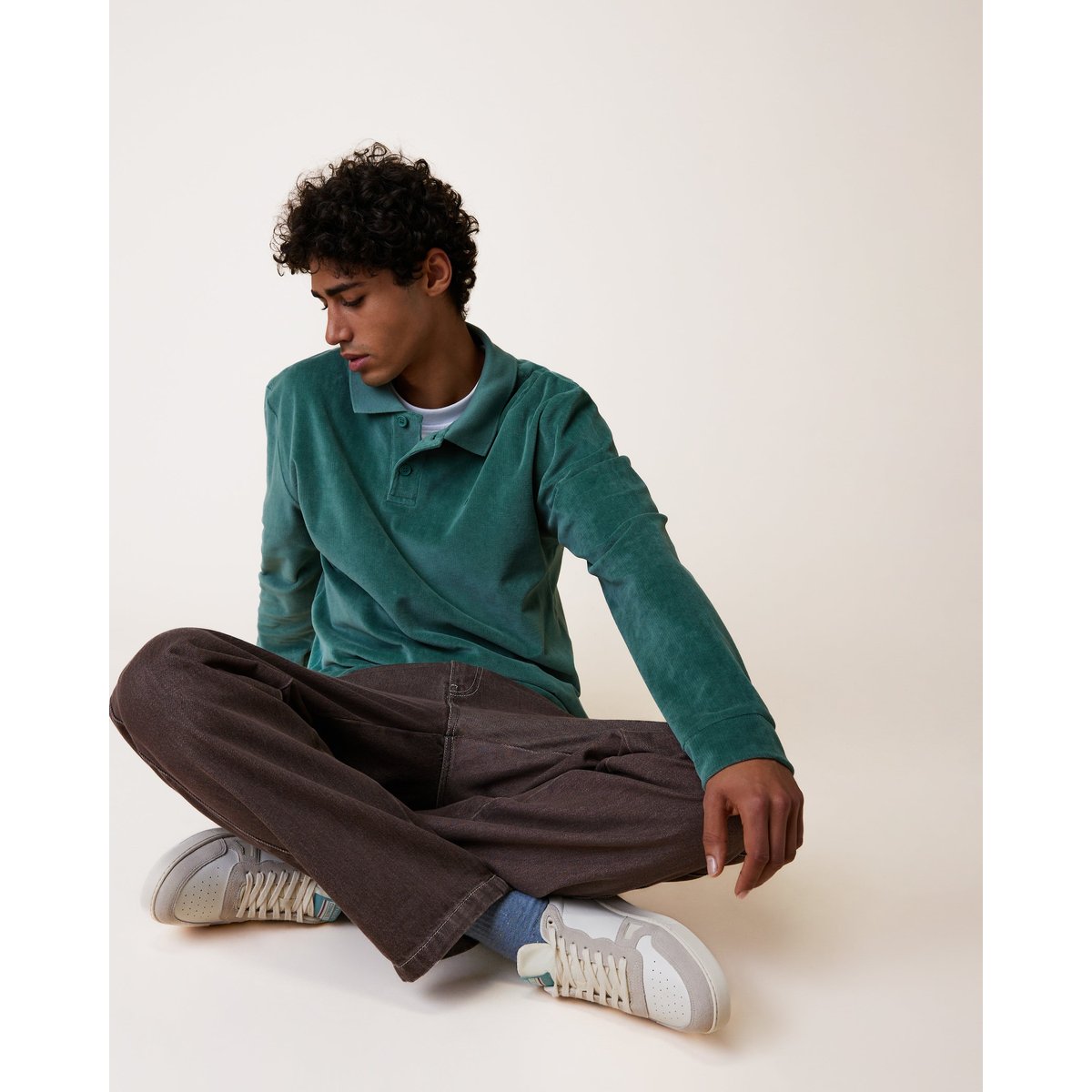 Polo en maille vert grisé, FAGUO