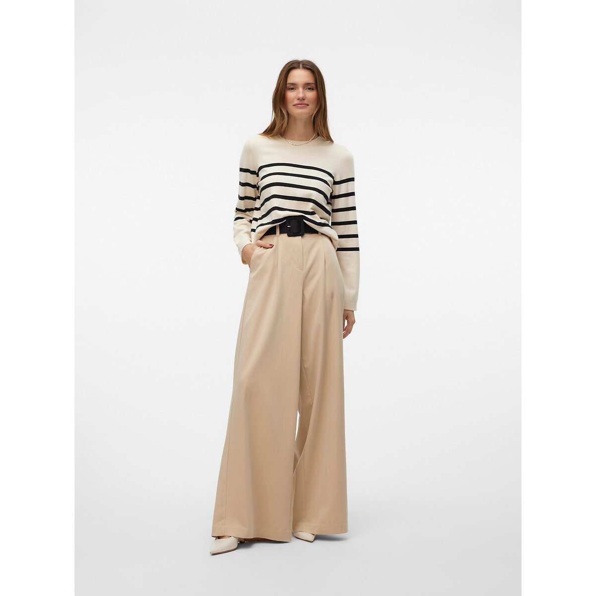 Pull col rond à rayures rayé noir, VERO MODA
