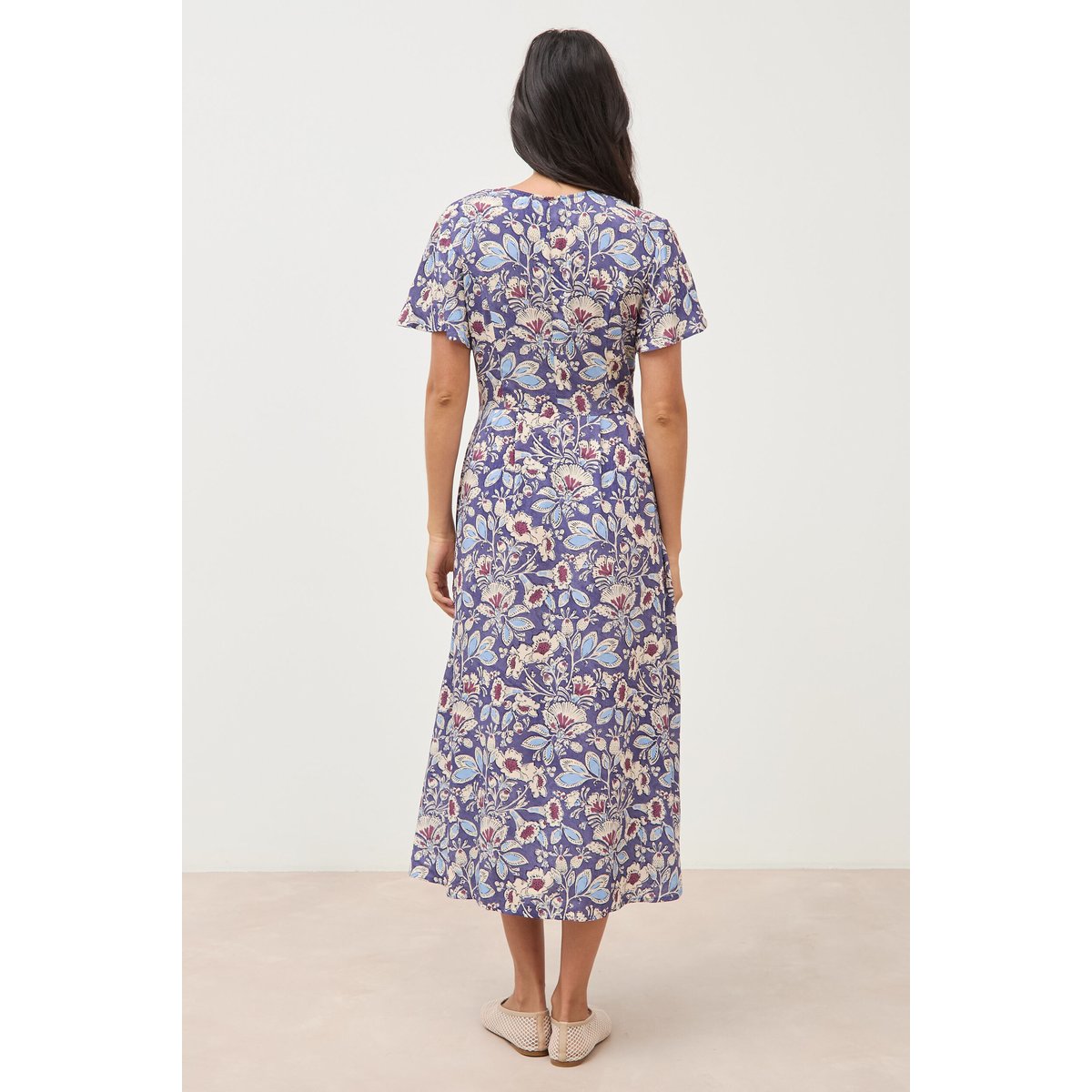 Robe droite 3/4 col v manches courtes bleu, BONOBO