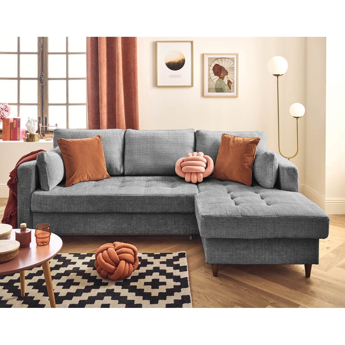 Canapé d'Angle Convertible 4 places - ANNA gris, BEST MOBILIER