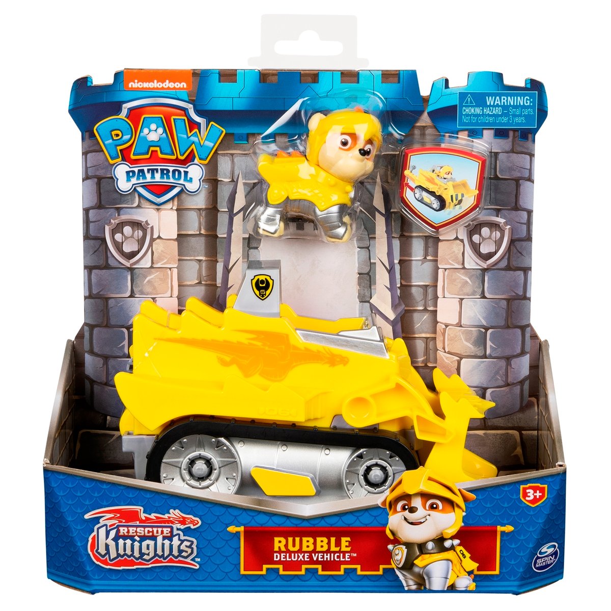 Pat Patrouille Rescue Knights Deluxe Véhicule Rubble jaune, SPIN MASTER
