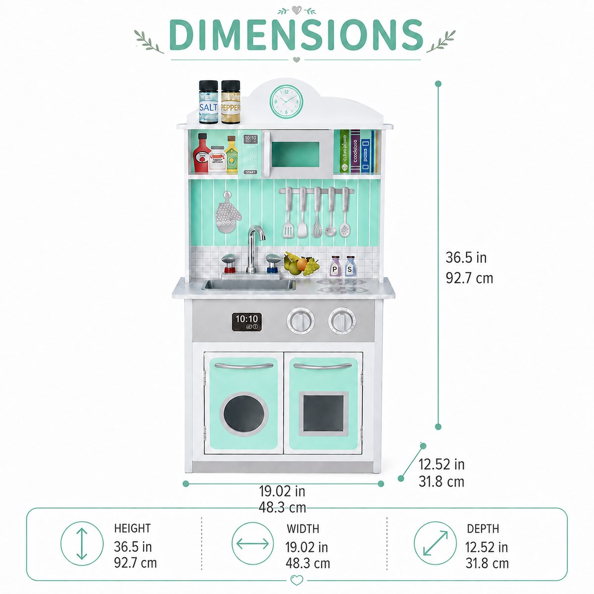 Cuisine Enfant avec évier, four et rangements, Bois, LITTLE CHEF gris, TEAMSON KIDS