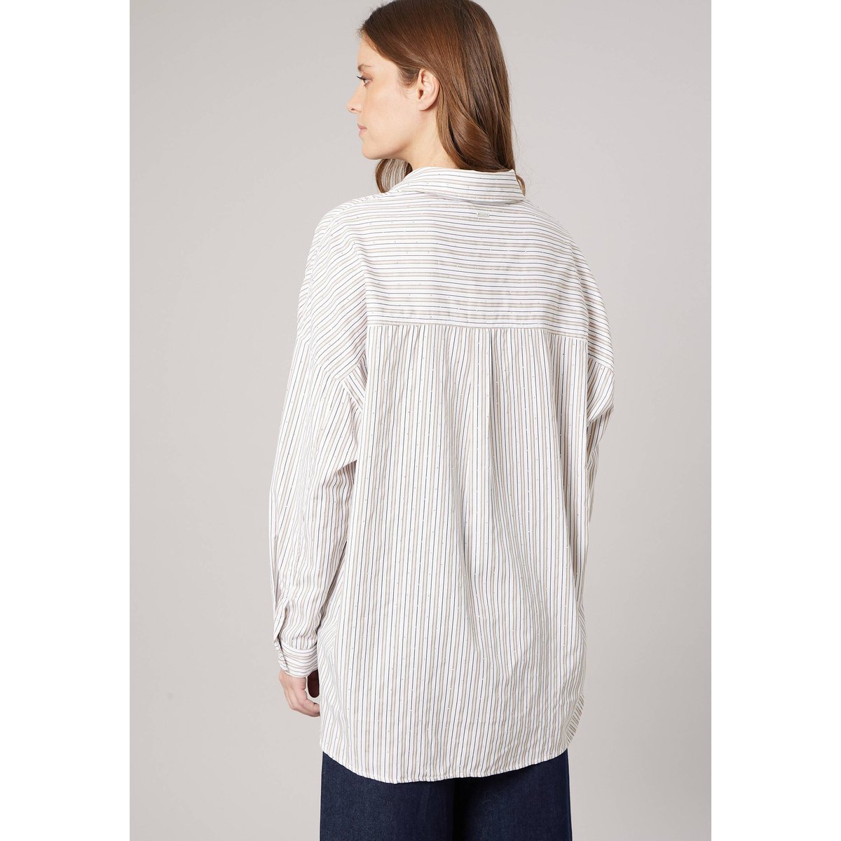 Chemise rayée femme avec strass OWANY beige, DEELUXE