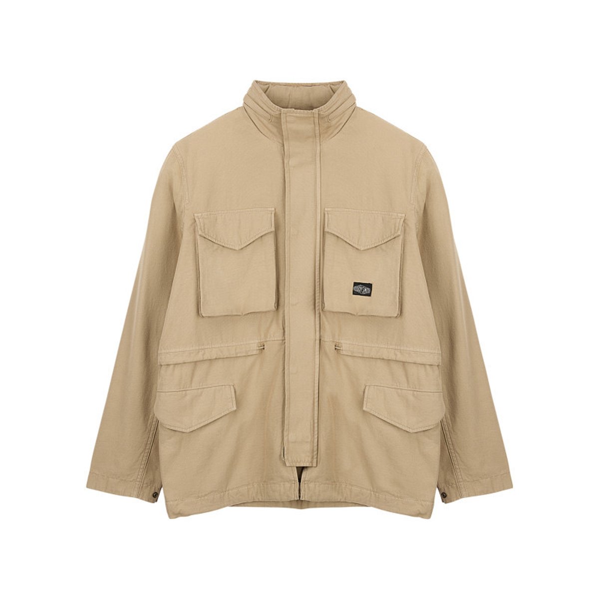 Blouson en coton beige uni à coupe ample avec un col montant beige, TEDDY SMITH