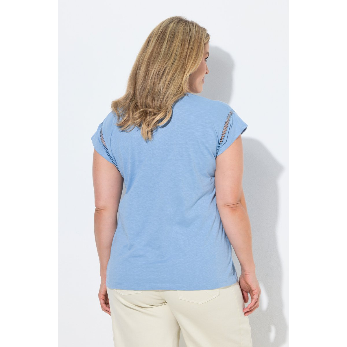 T-shirt V, Oversized, coton bio bleu pigeon, ULLA POPKEN