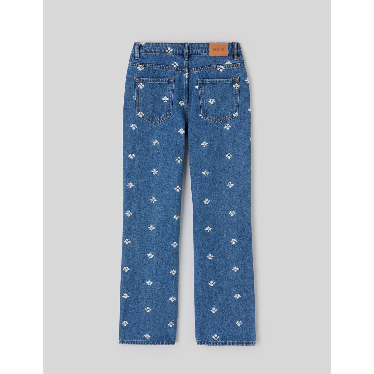 Jean straight brodé bleu moyen, BZB