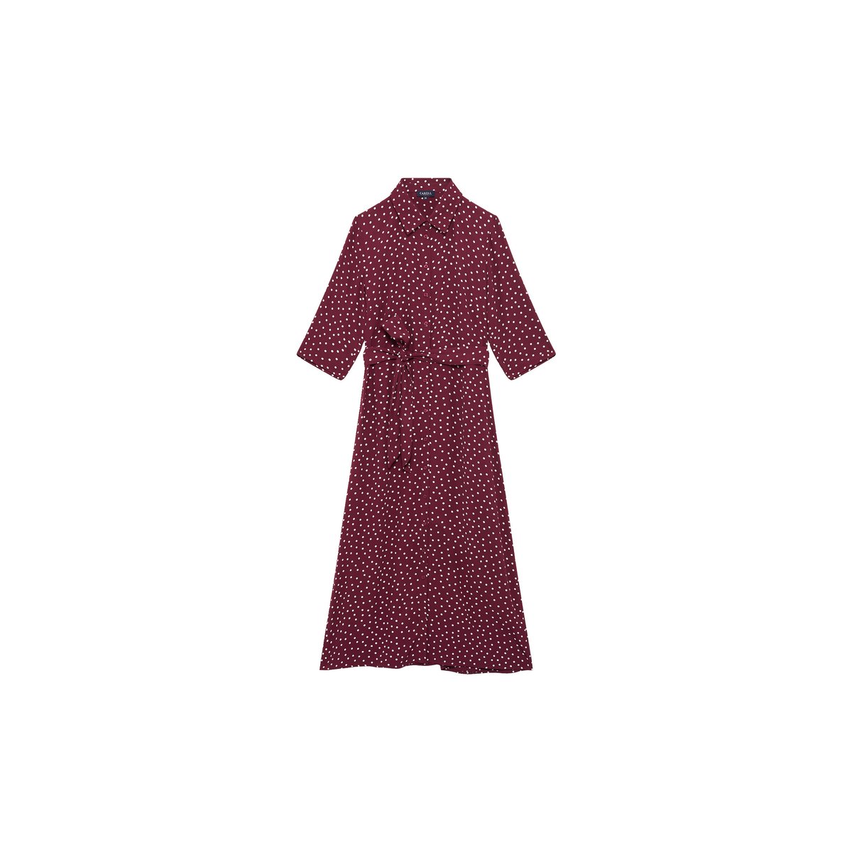 Robe fluide satinée col chemise RLENNIE bordeaux, CAROLL
