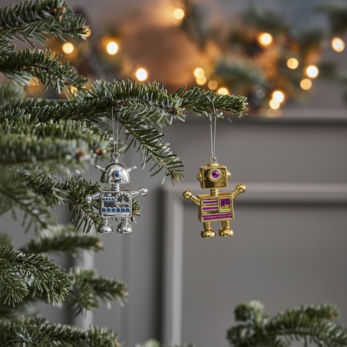 Set de 4 suspensions de noël robots en résine H8 POP doré, SIA DECO