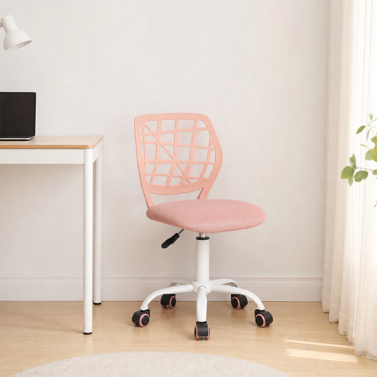 Chaise de bureau pivotante réglable en hauteur en maille, CARNATION PLICA rose blush, MEUBLES COSY