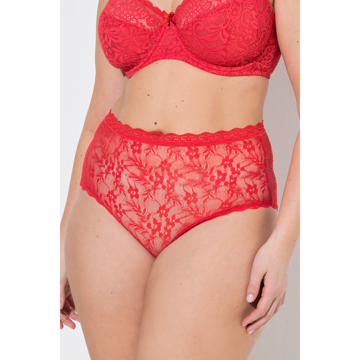 Lot de 3 culottes maxi, dentelle transparente rouge fuschsia, ULLA POPKEN