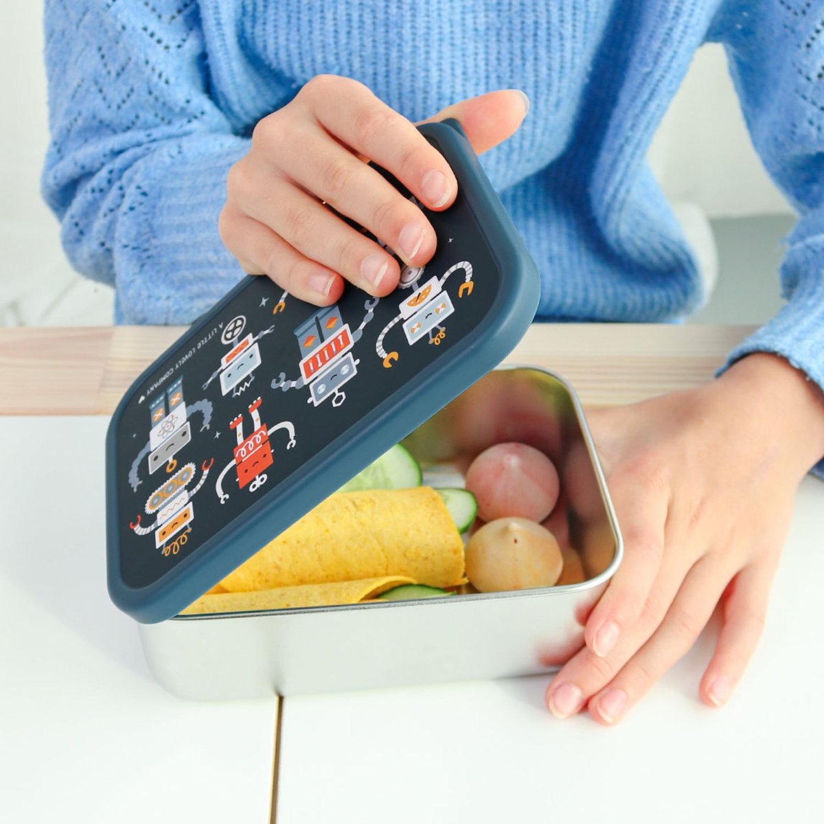 Lunch box en acier inoxydable bleu, orange, rouge, A LITTLE LOVELY COMPANY
