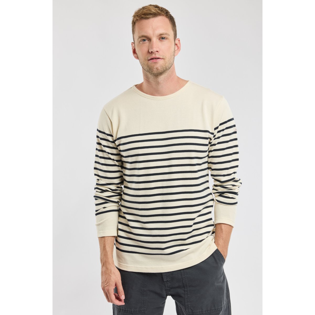 Marinière en coton équitable DRISSE nature/rich navy, ARMOR-LUX