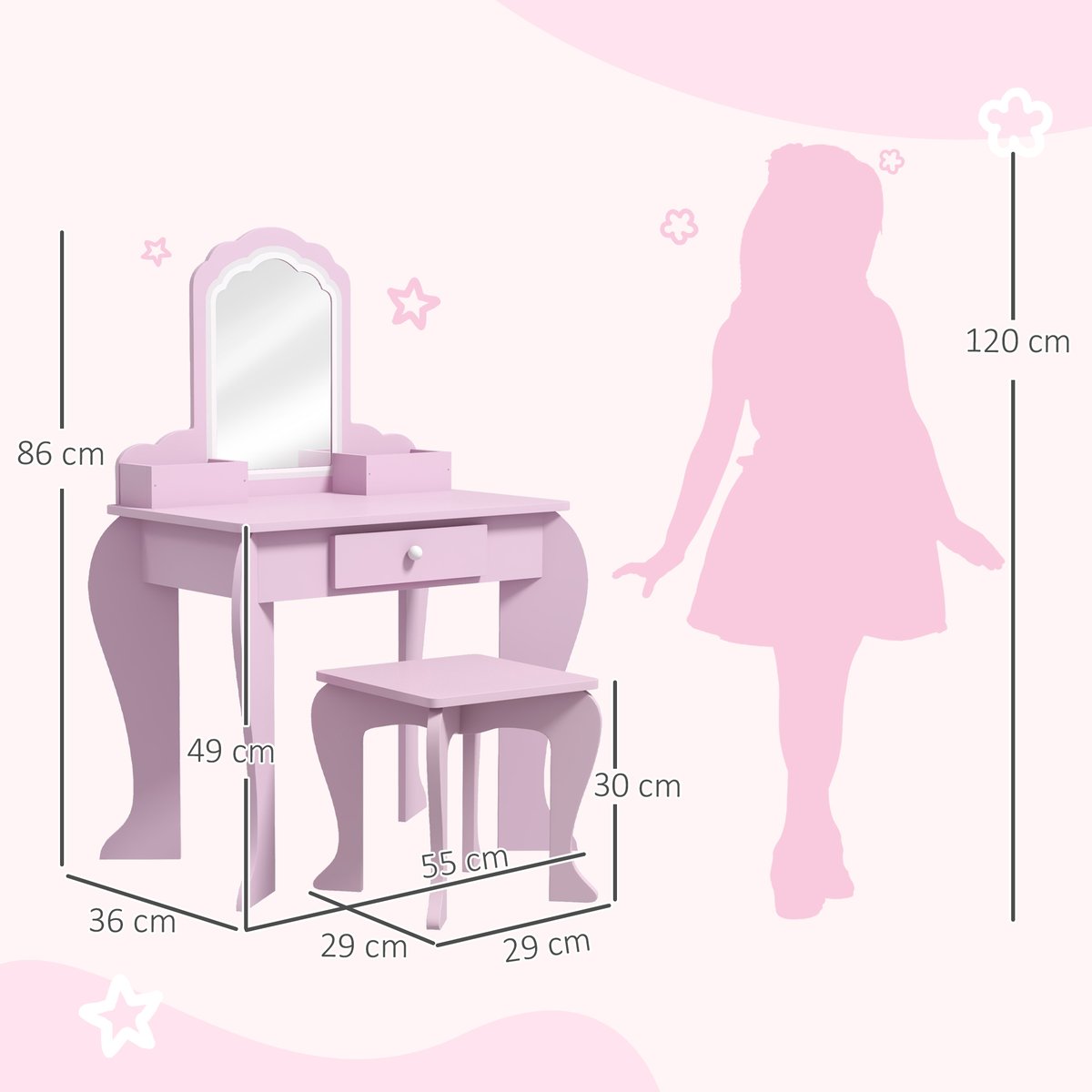 Ensemble de coiffeuse pour enfants MDF Rose rose, ZONEKIZ