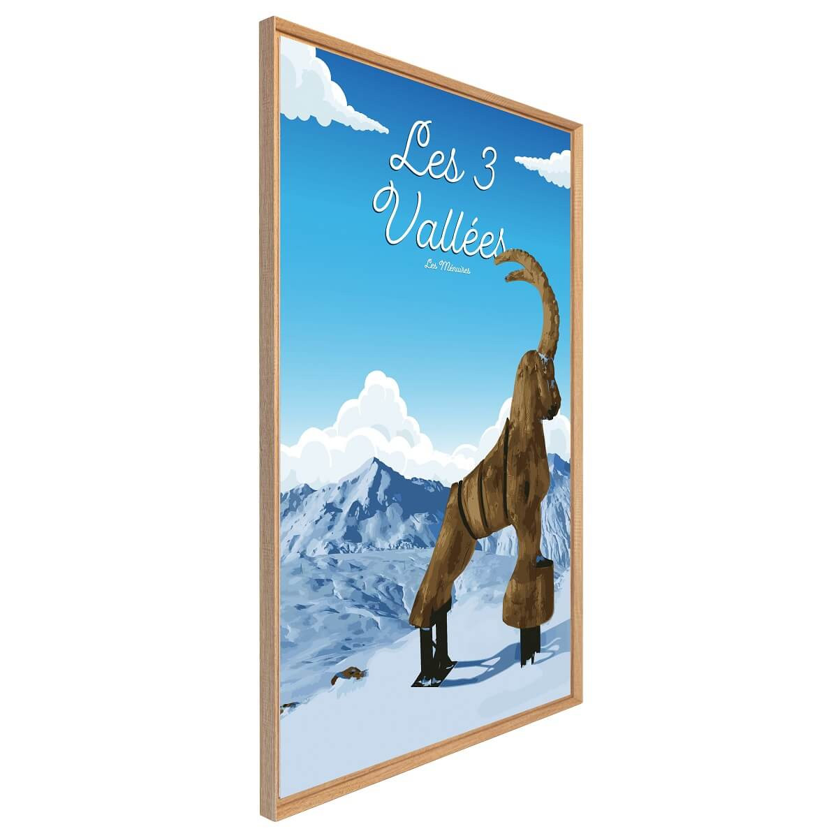 Tableau Mural Illustration Les Ménuires MONTAGNE bleu-fibres de bois, CEANOTHE