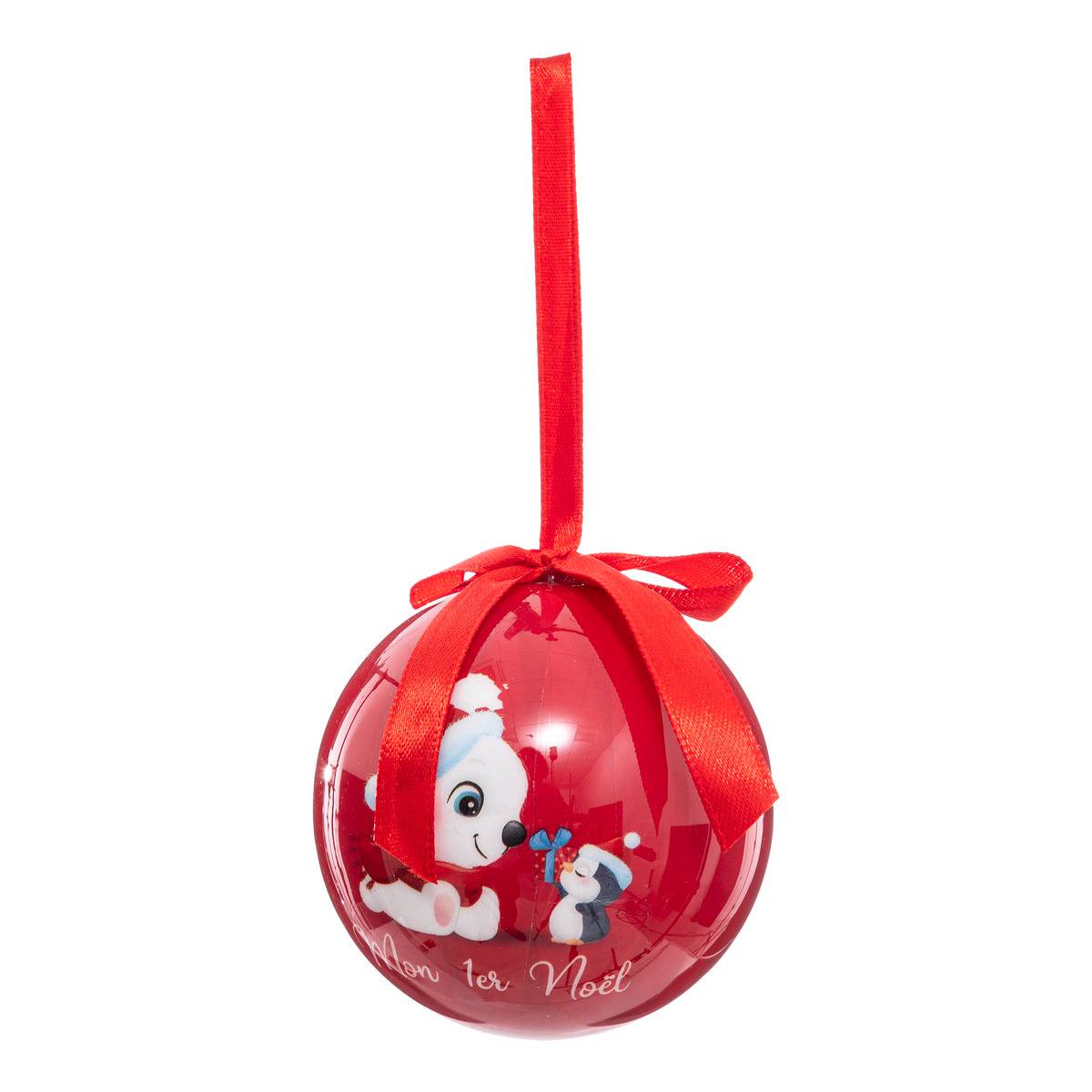 3 Boules de Noël Papier imprimé 75mm petit modèle rouge, FEERIC LIGHTS & CHRISTMAS