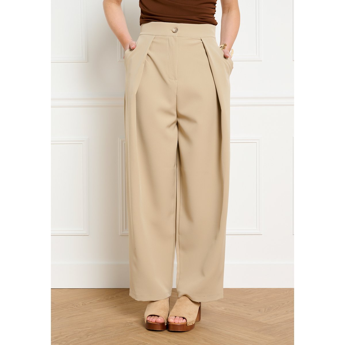 Pantalon barrel à plis lt beige, LOLALIZA
