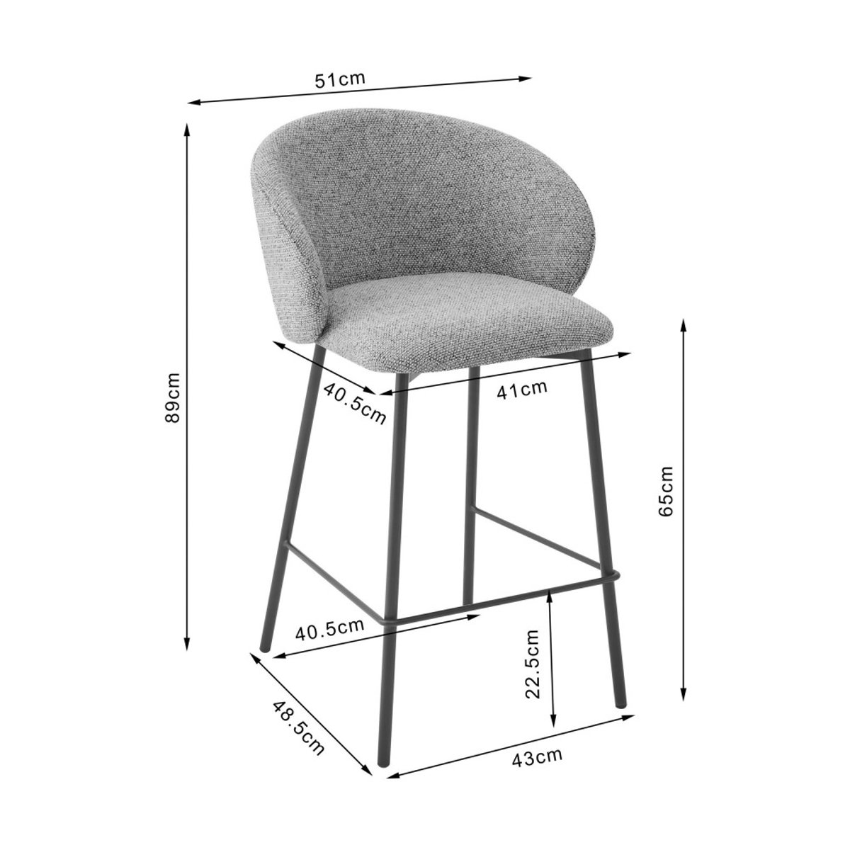Lot de 2 tabourets de bar en tissu et métal H66cm- VALOM marron chiné, DRAWER