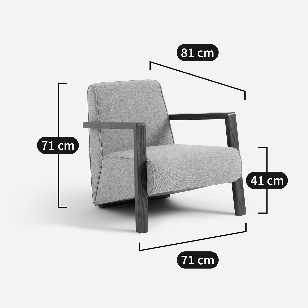 Fauteuil tissu laine et polyester, Sanami gris chiné, AM.PM