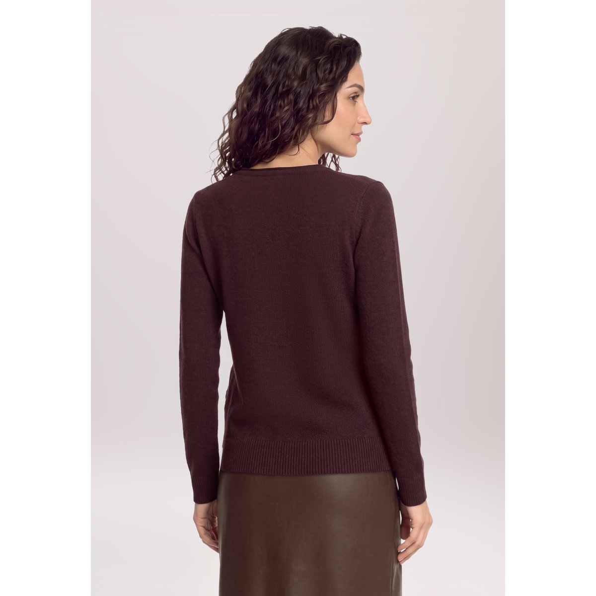 Pull en cachemire à encolure ronde chocolate plum, CARTOON