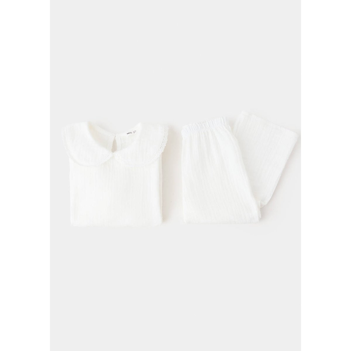Pyjama complet en coton texturé blanc cassé, MANGO BABY