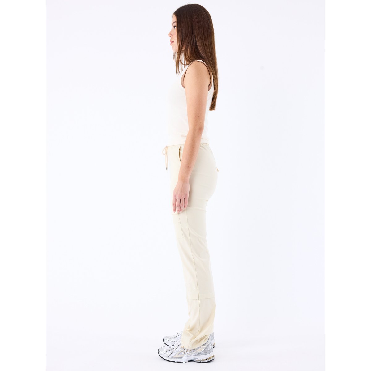 Pantalon ceinture bande élastiquée logotée crème camel, PROJECT X