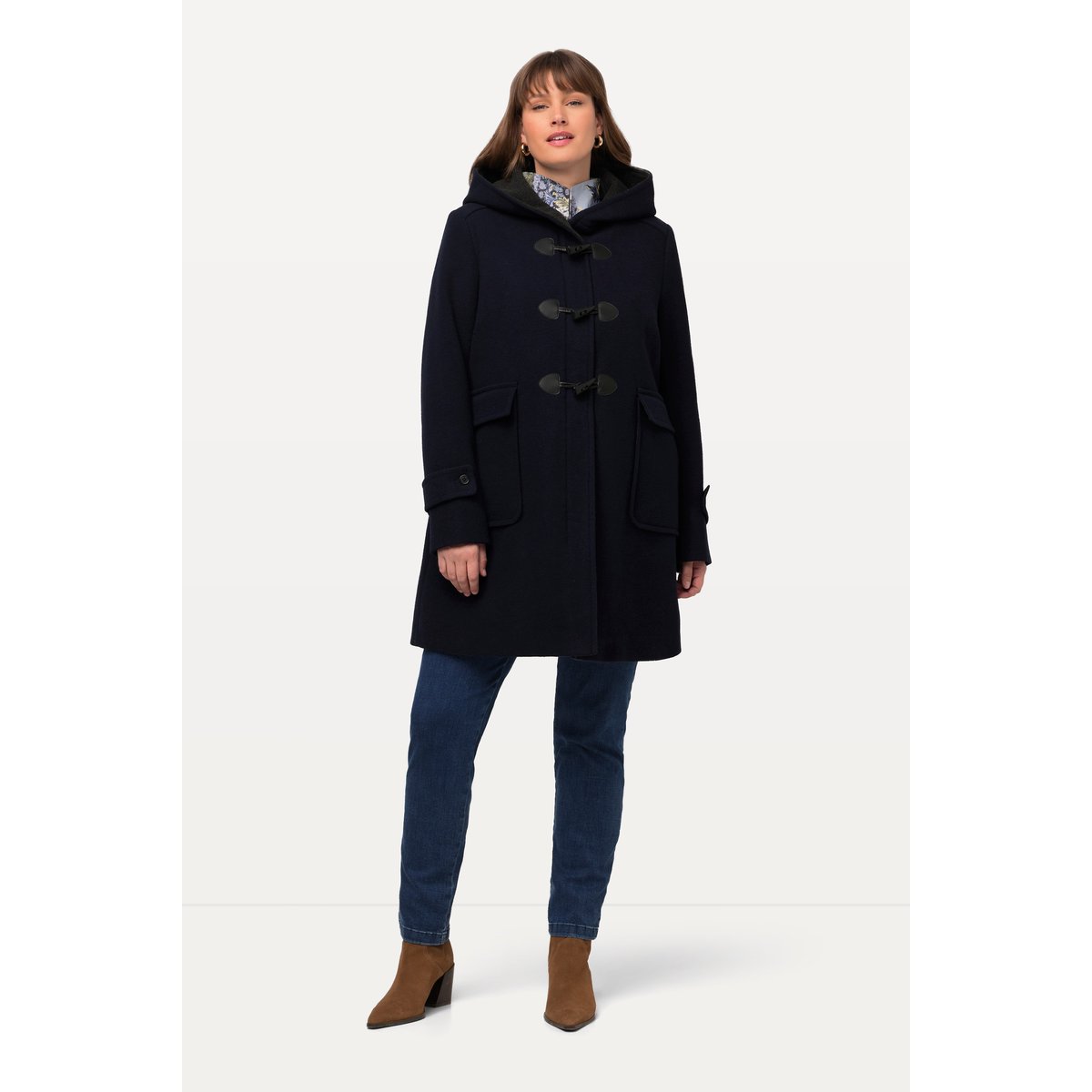 Duffle-coat en laine mélangée marine, ULLA POPKEN