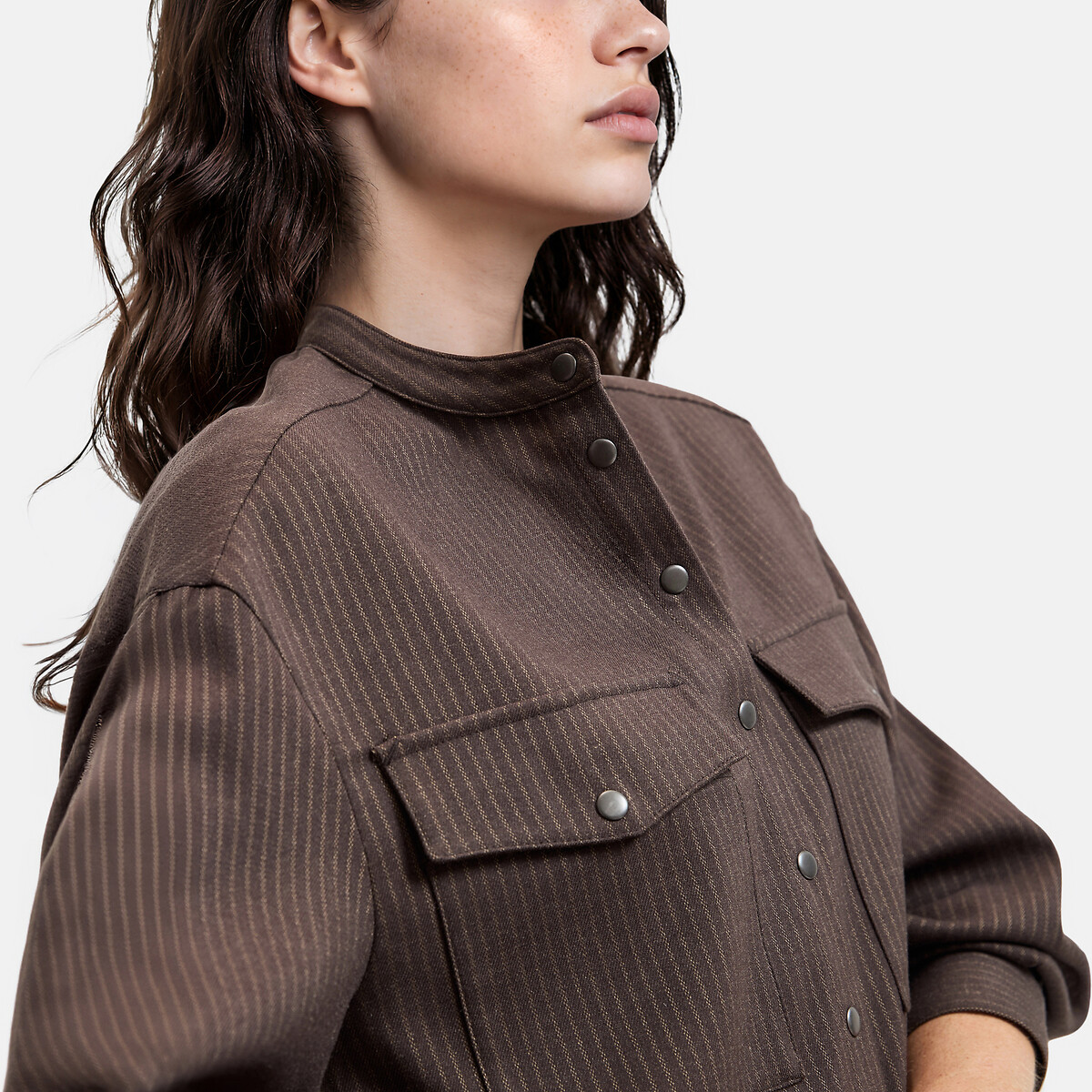 Chemise col mao à rayures manches longues rayé beige/marron, LA REDOUTE COLLECTIONS