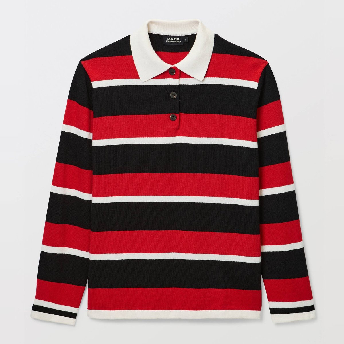 Pull polo rayé contenant de la laine ecru, MONOPRIX