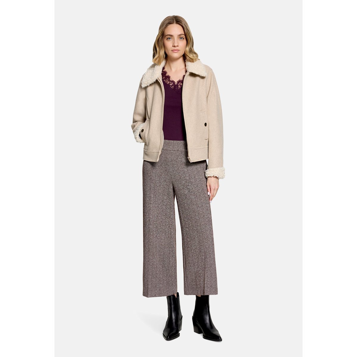 Jupe-culotte à plis repassés brown/cream, CARTOON