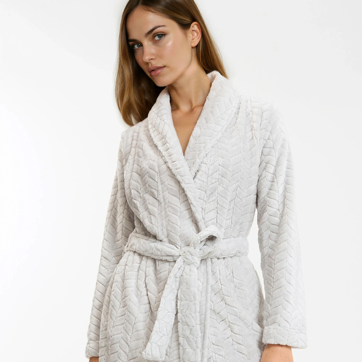 Kamerjas in fleece tricot met reliëf parelgrijs, ANNE WEYBURN