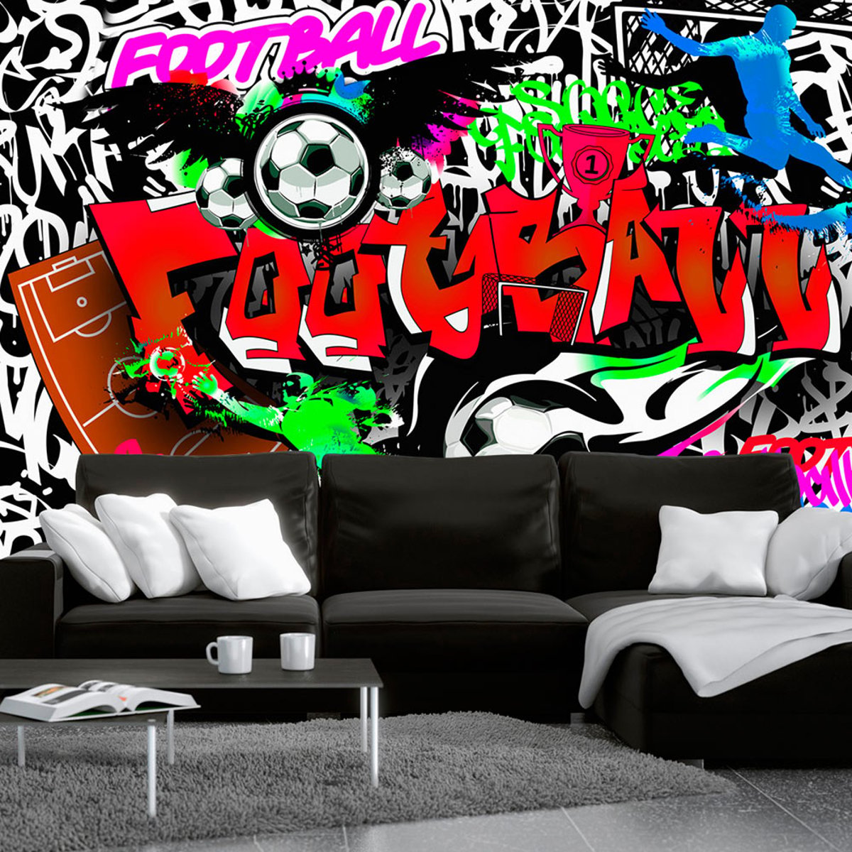 Papier peint intissé panoramique Street art Football Passion multicouleur, EDEN