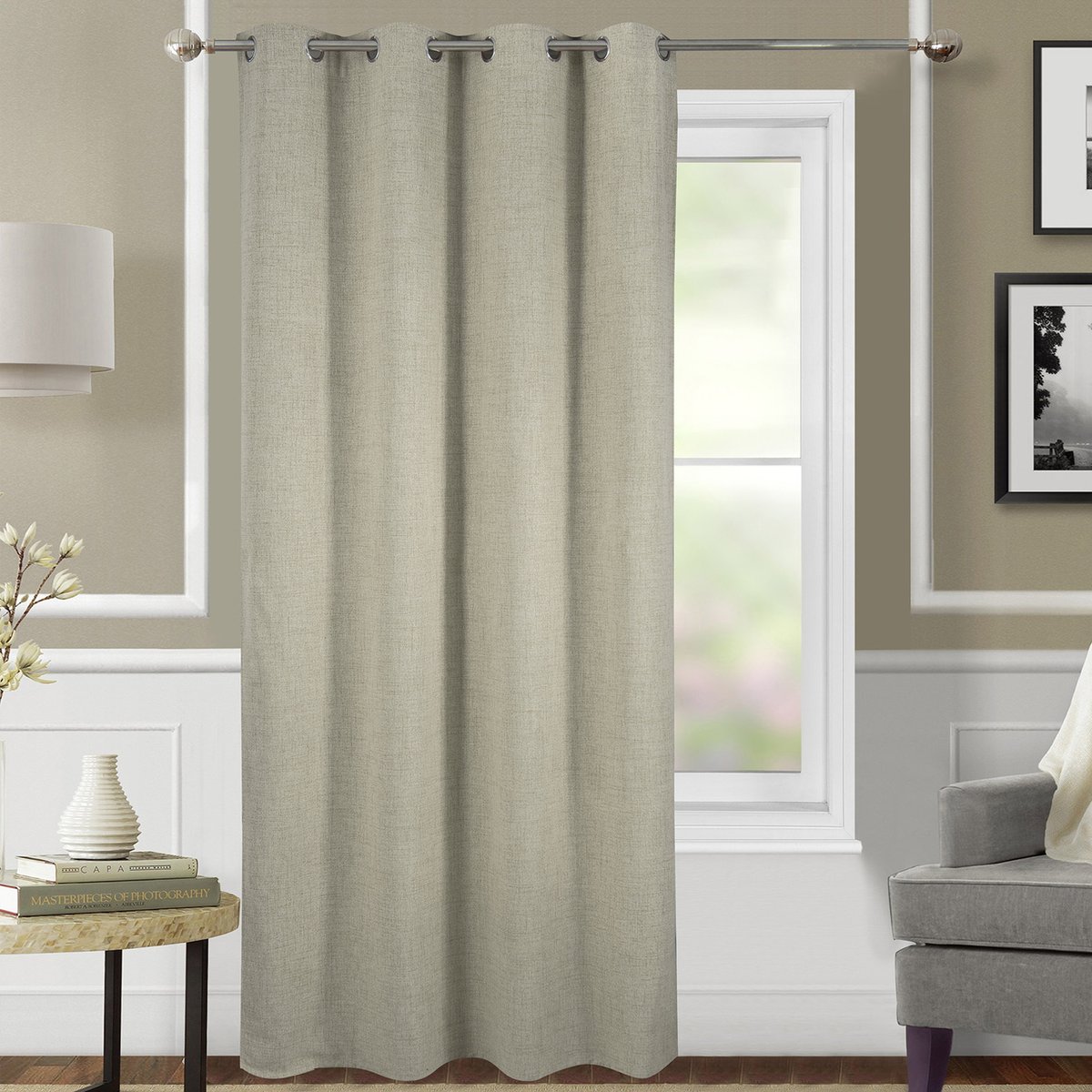 Rideau occultant et thermique  chiné beige, HOME MAISON