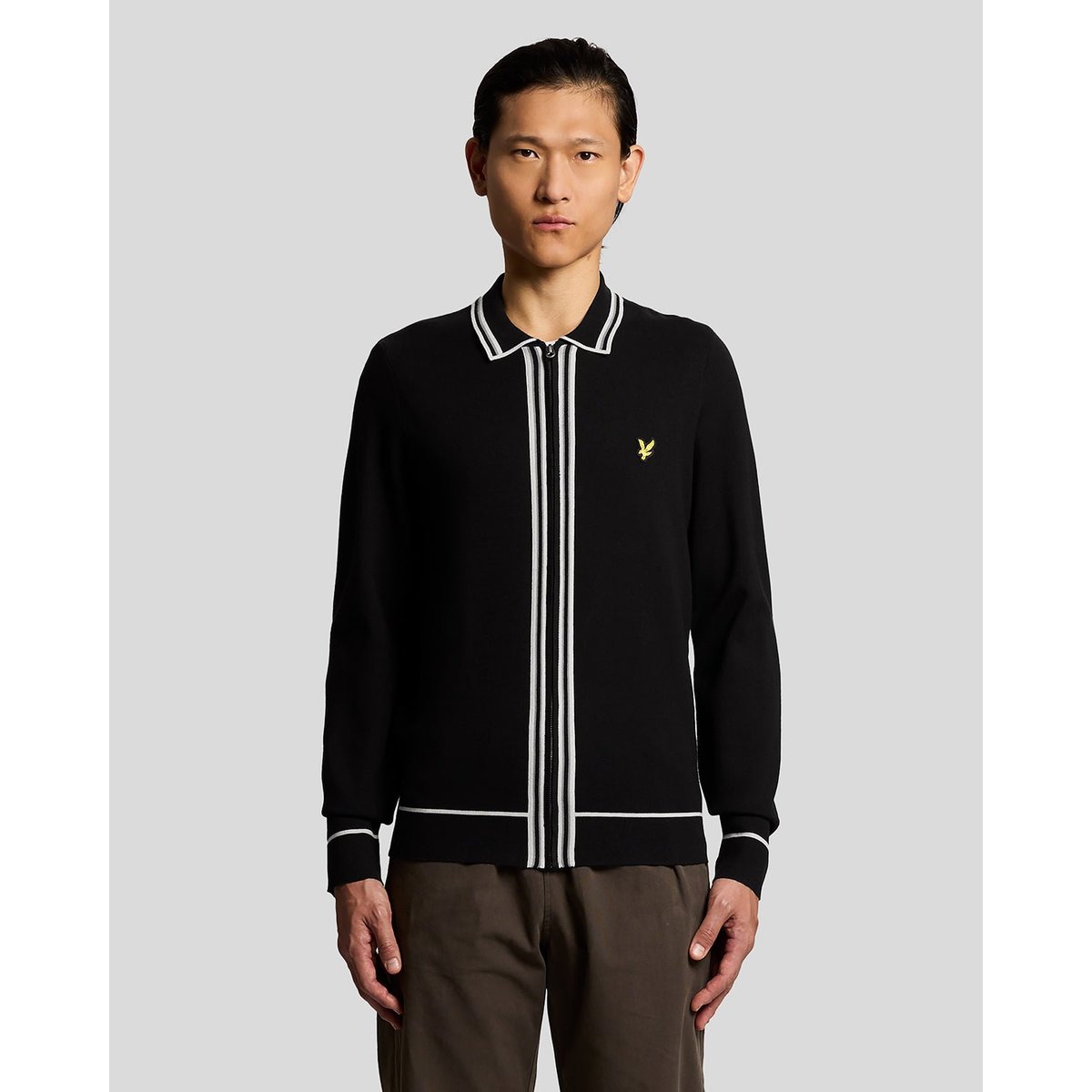 Pull à liserés contrastés zippé noir jais, LYLE & SCOTT