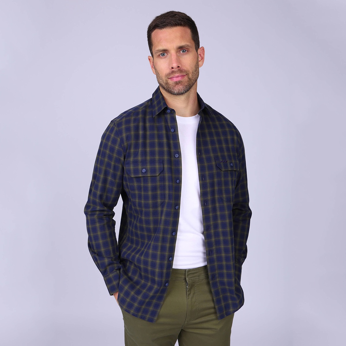 Chemise à carreaux Hinaut bleu marine, MISE AU GREEN