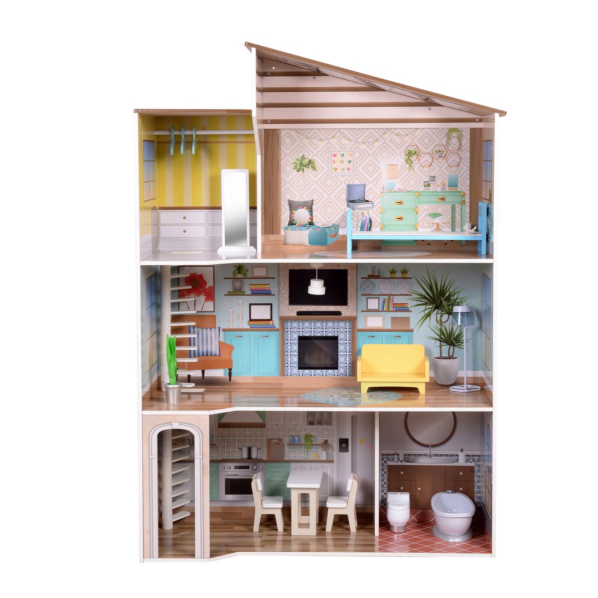 Maison Poupée Bois 3 Étages rose, TEAMSON KIDS