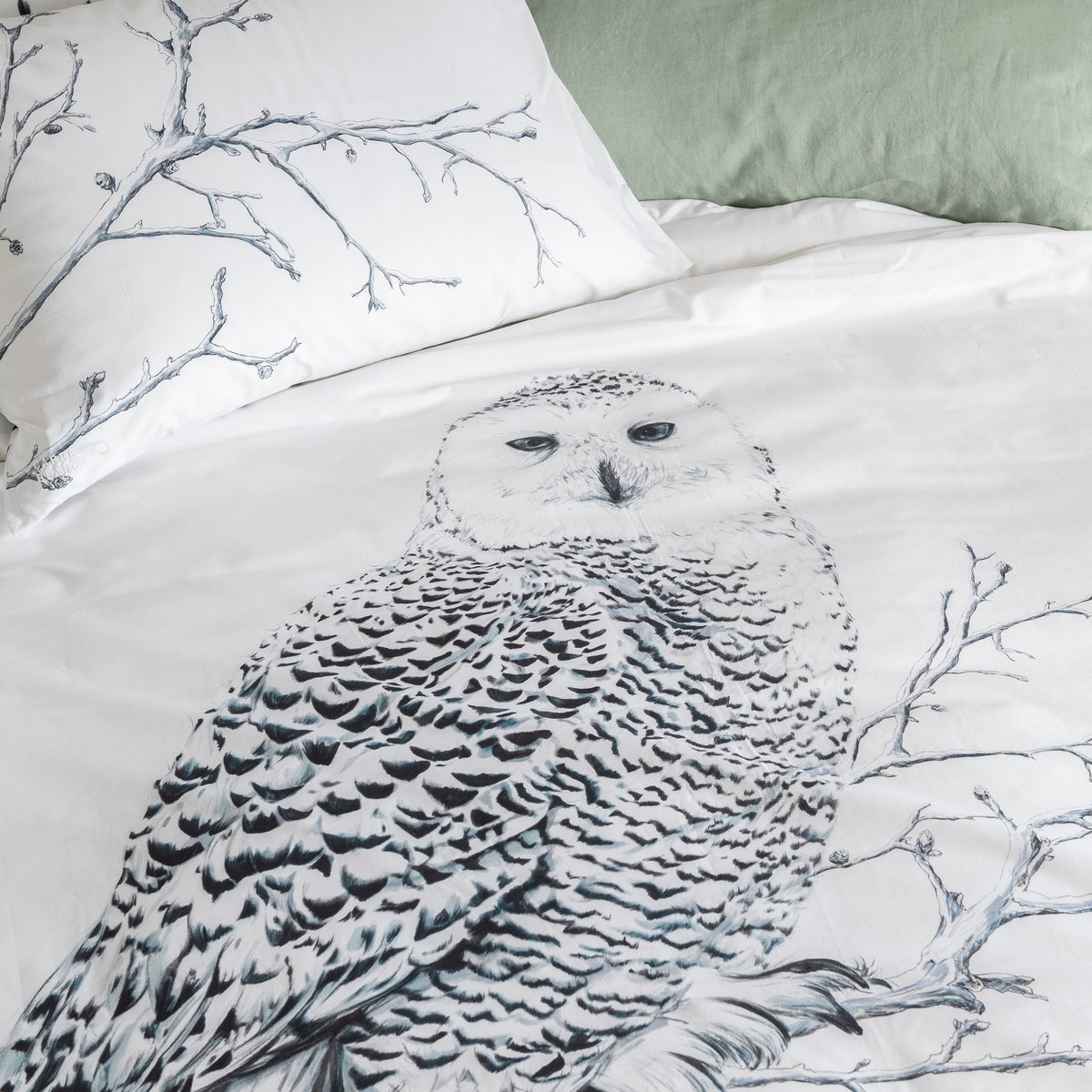 Housse de couette coton réversible HARFANG imprimé, CARRE BLANC