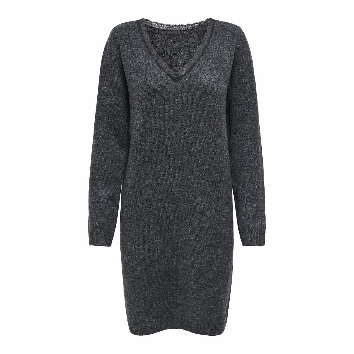 Robe pull col V en dentelle gris, ONLY