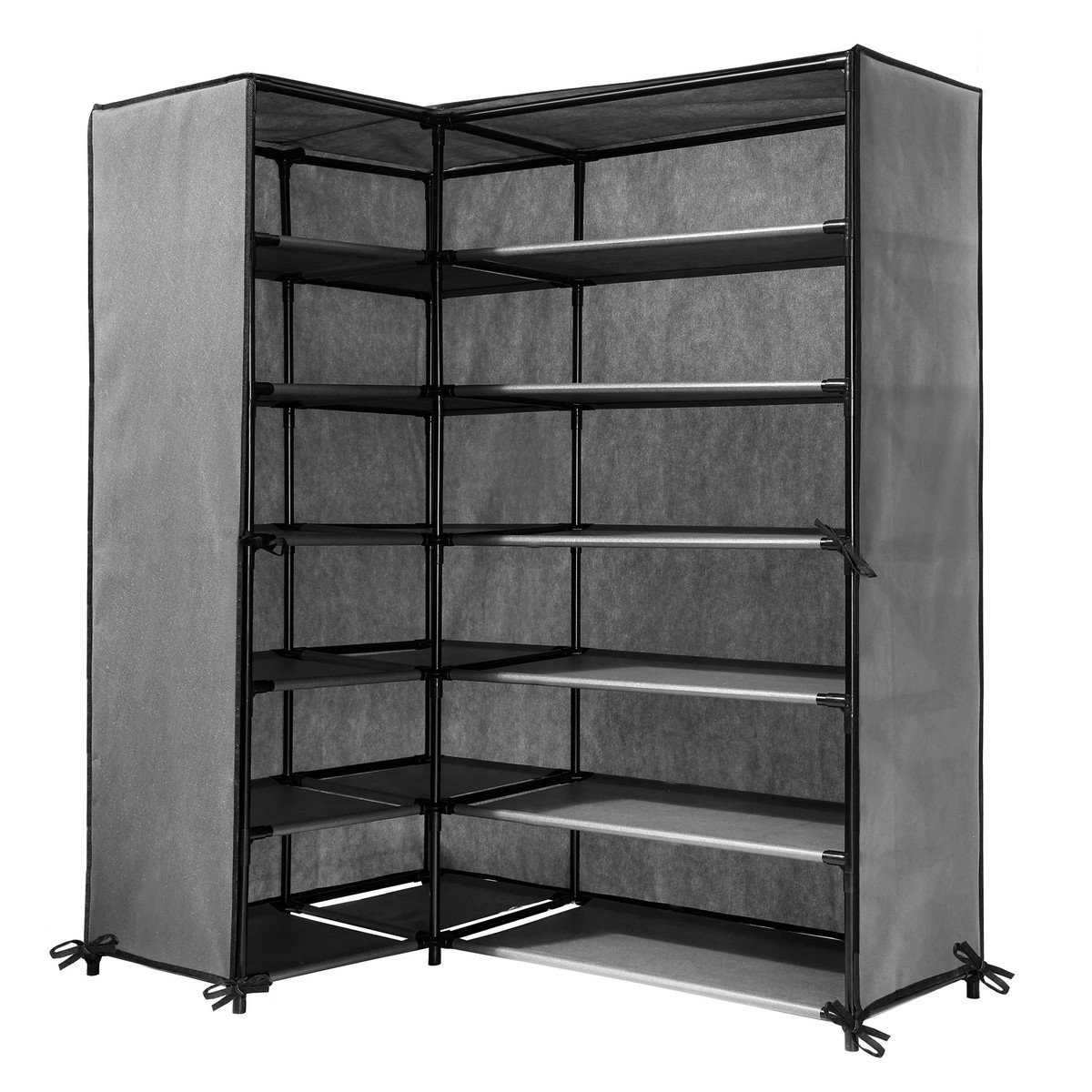 Armoire à chaussures d'angle en intissé et métal - H107 cm gris, CALICOSY