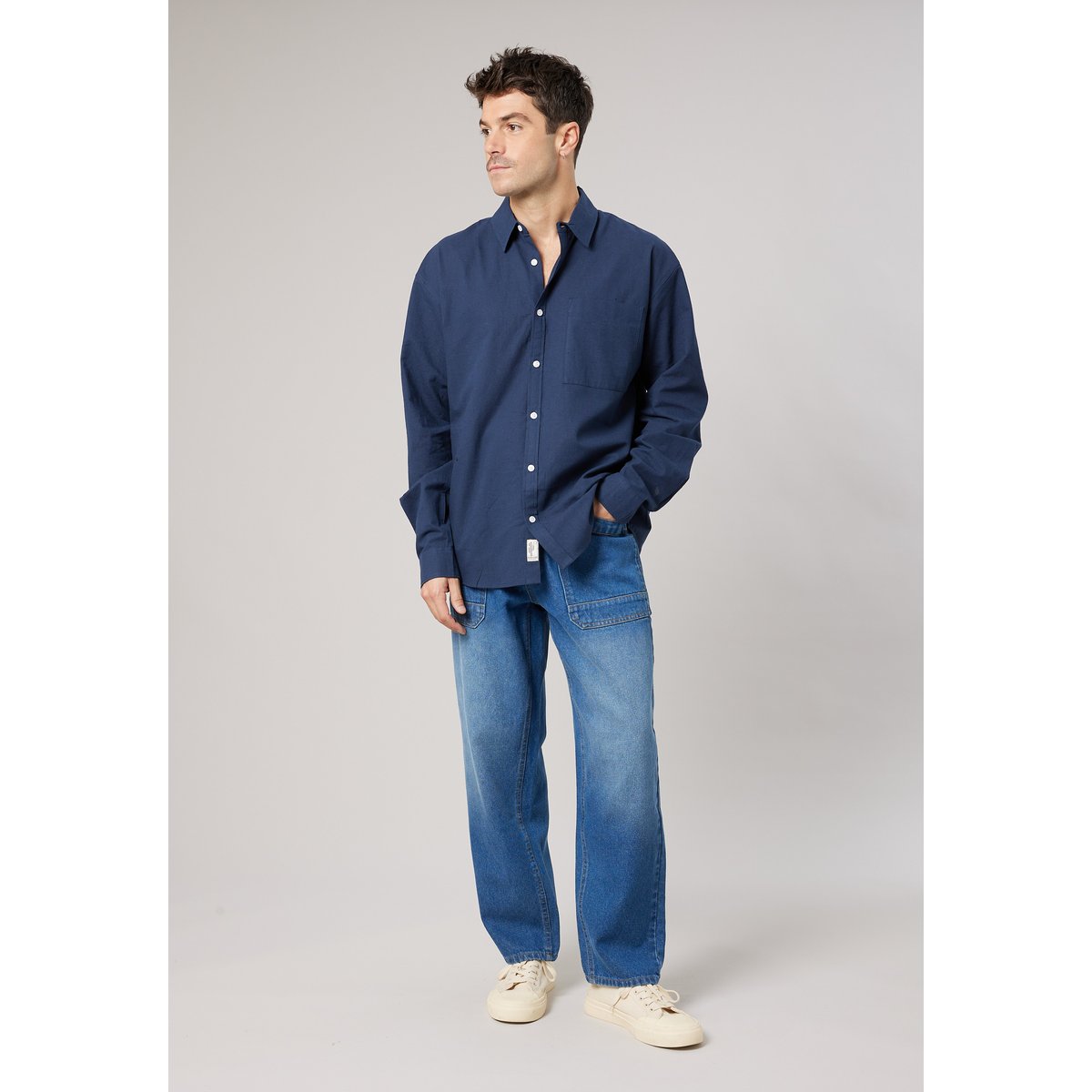 Chemise homme manches longues en lin mélangé SOLEMIO navy, DEELUXE
